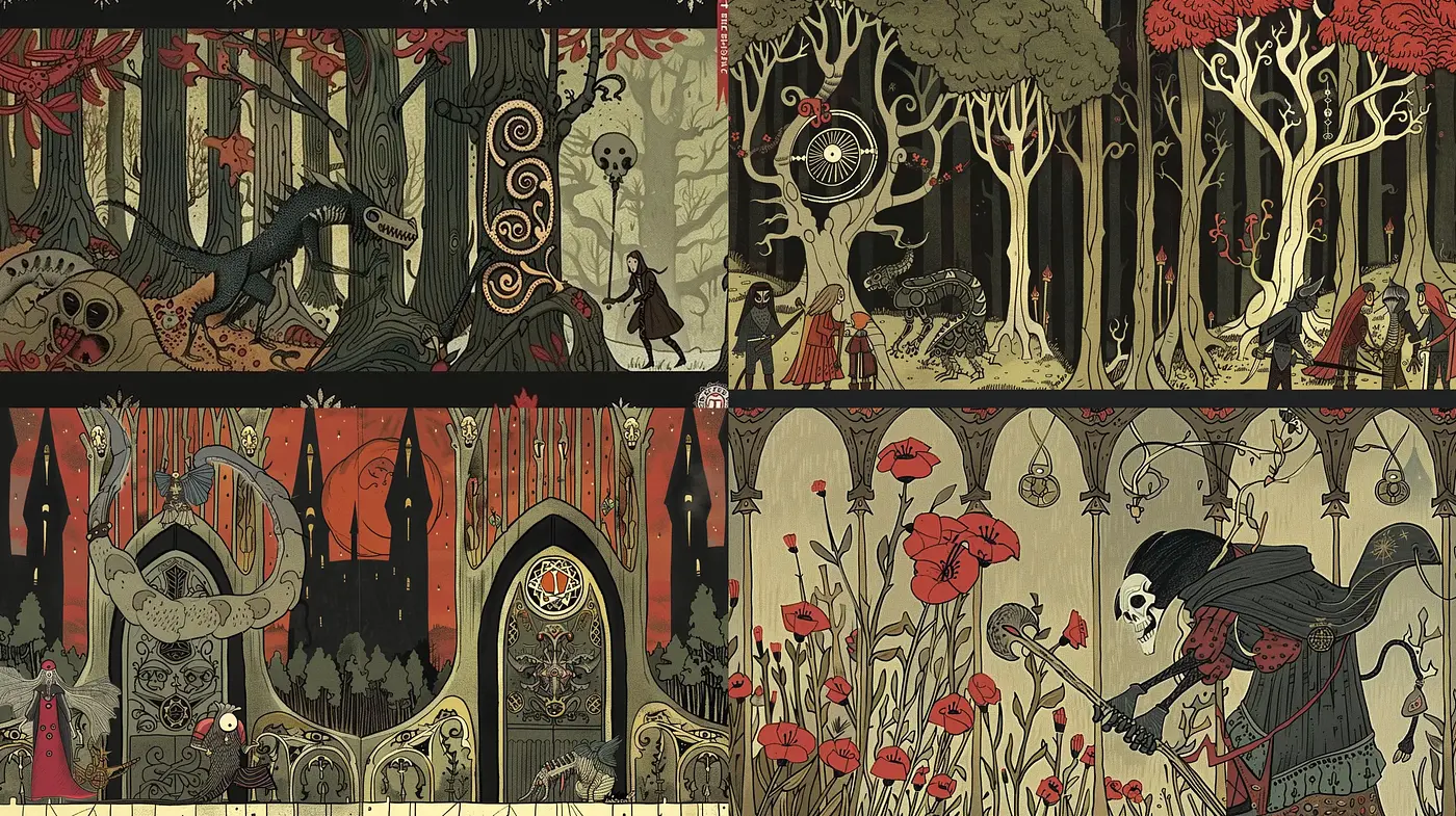 Enigmatic and Stylized Forest Fantasia - Midjourney sref style