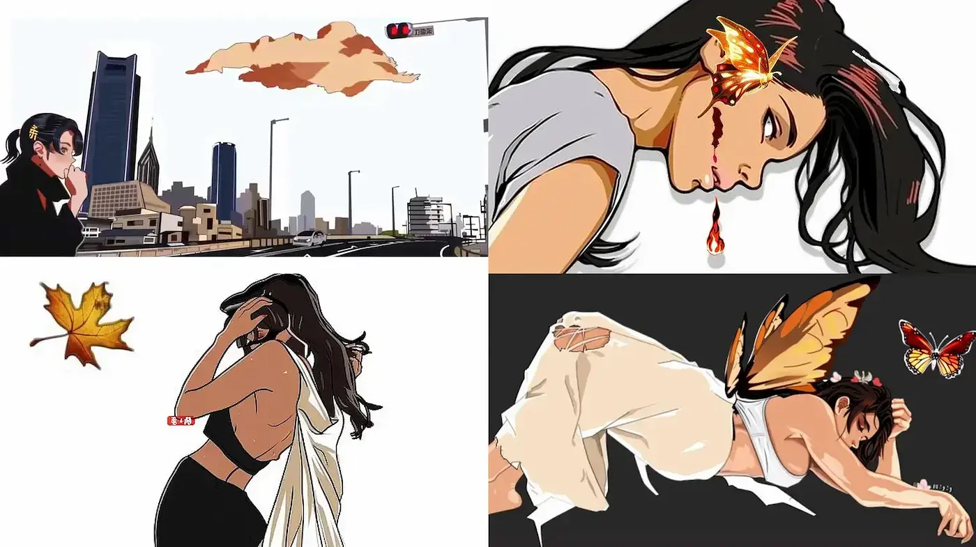 Stylized Emotional Narratives with a Blend of Urban Elements and Natural Motifs - Midjourney sref style