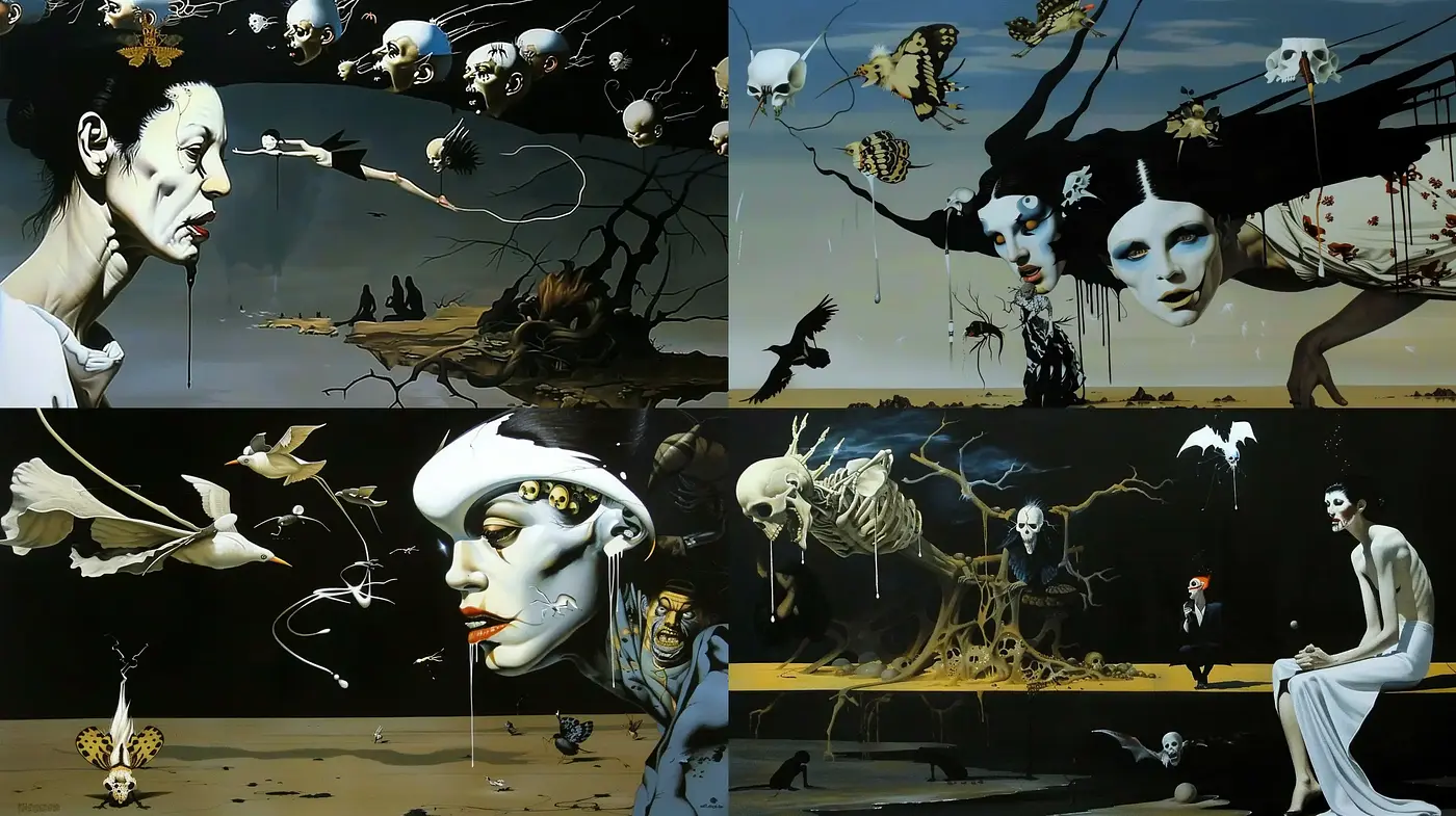 Surreal Dreamscape: A Sombre Exploration of Subconscious Imagery - Midjourney sref style