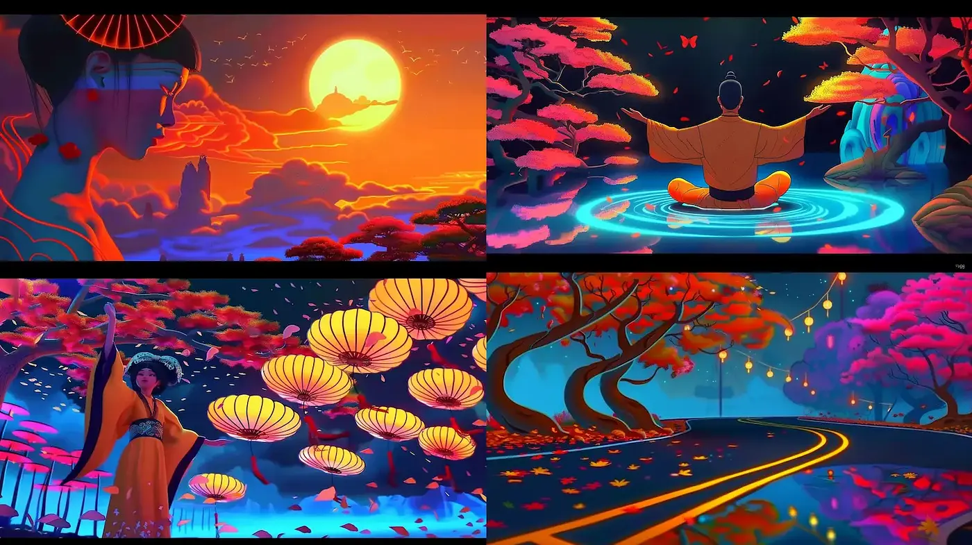 Vibrant and Dreamlike Scenes with a Touch of Serenity - Midjourney sref style