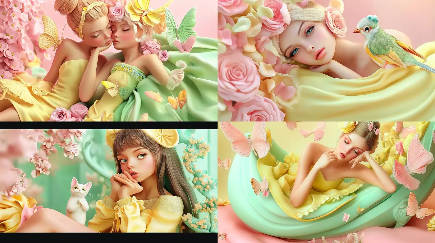 Pastel Dreamscapes: A Synthesis of Florals and Serenity - Midjourney sref style
