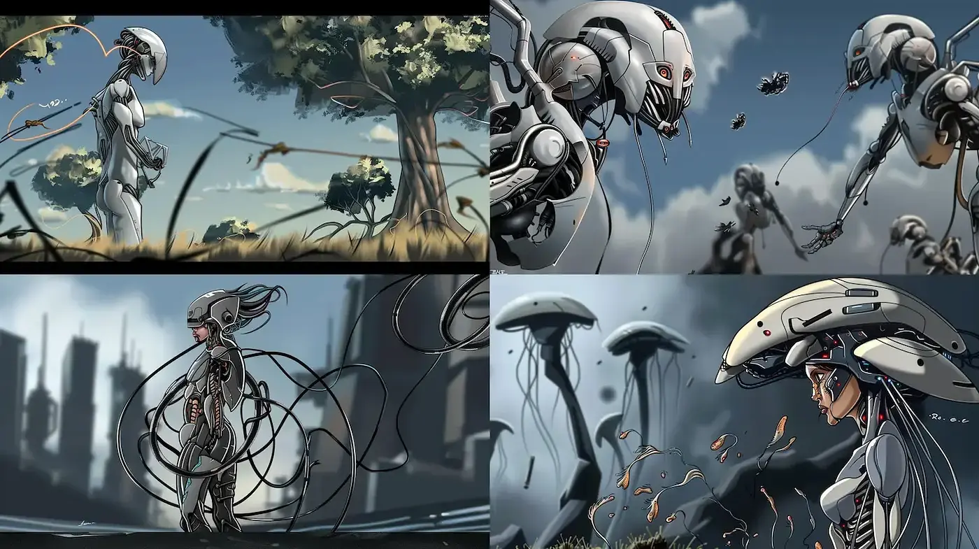 Futuristic surrealism with a touch of cybernetic organic fusion - Midjourney sref style