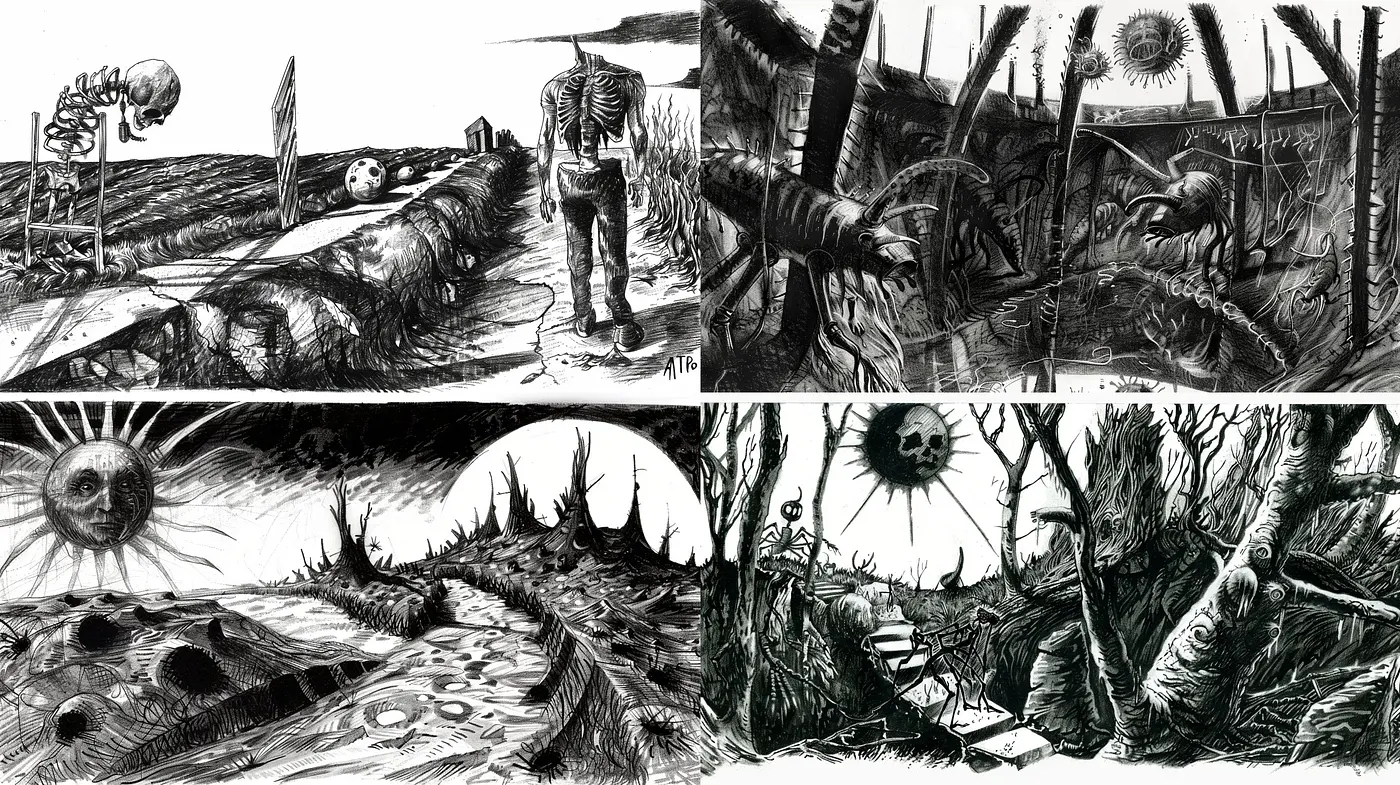 Monochrome Dreamscape: An Ode to Surrealism and Graphite Textures - Midjourney sref style