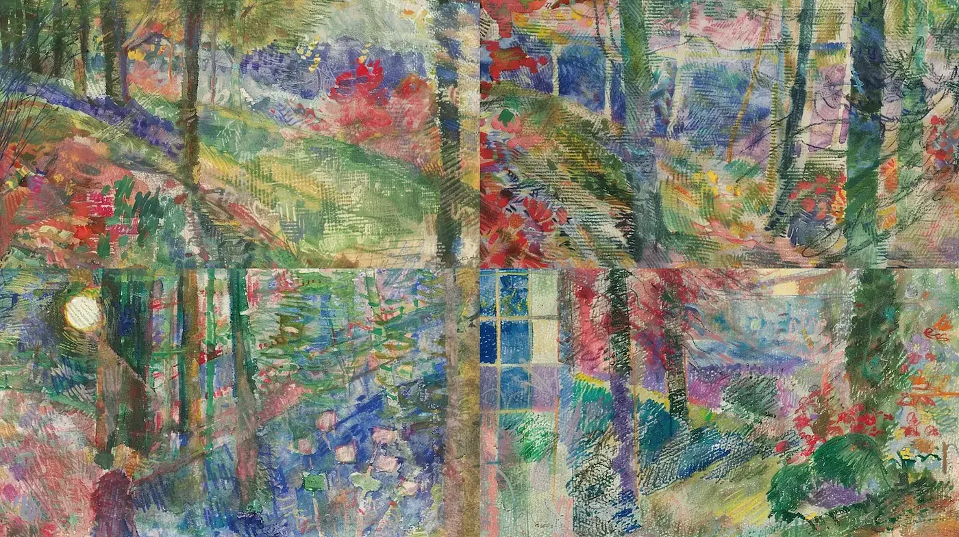 Vibrant Impressionistic Forest Scenes with Abstract Textures - Midjourney sref style