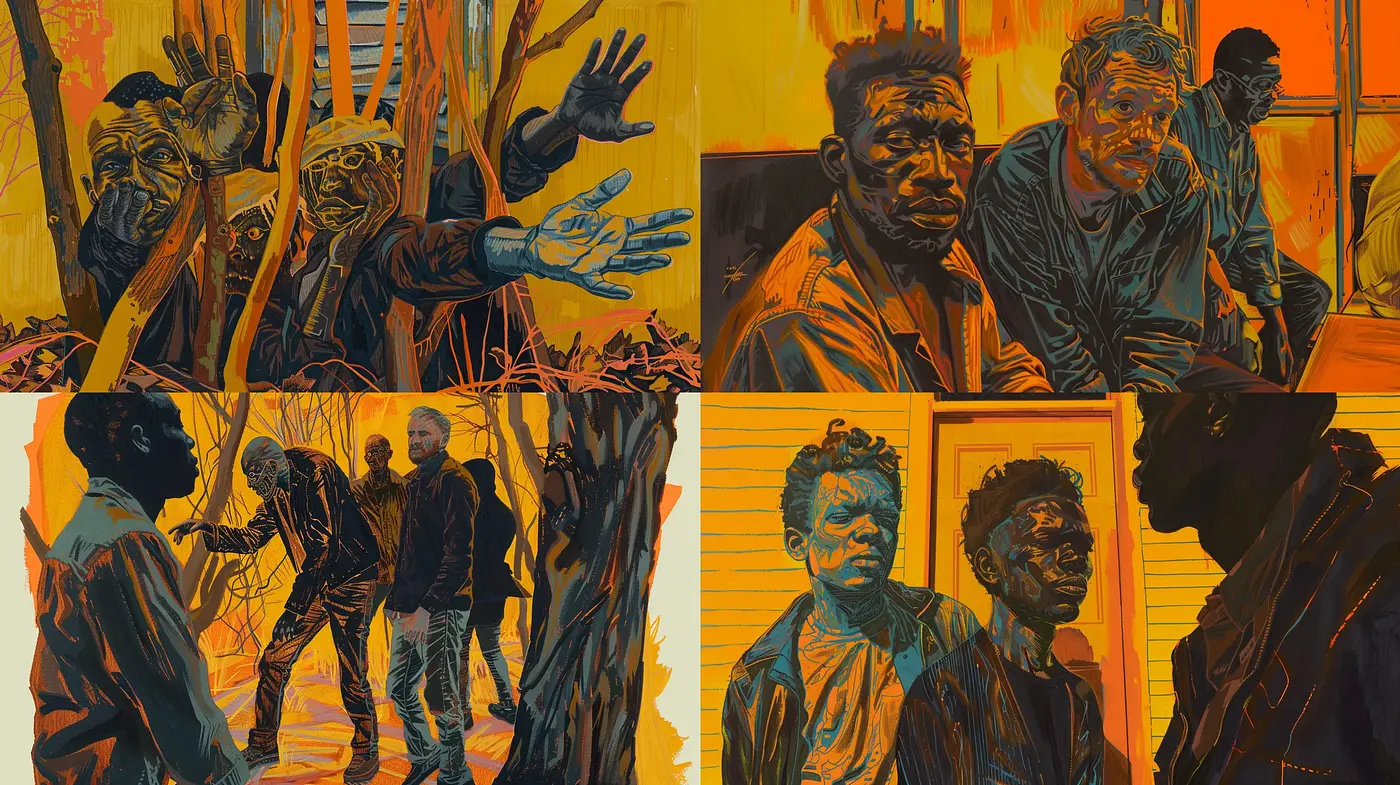 Abstracted Warm Hues and Textured Shadows Art Series - Midjourney sref style