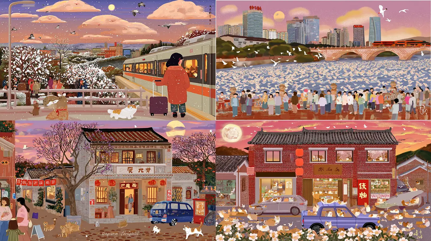 Charming Illustrative Style with Nostalgic Urban Vibes - Midjourney sref style