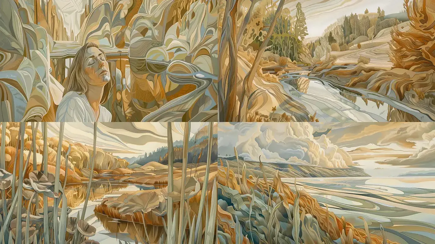 Serene and Abstract Landscapes with Organic Forms - Midjourney sref style
