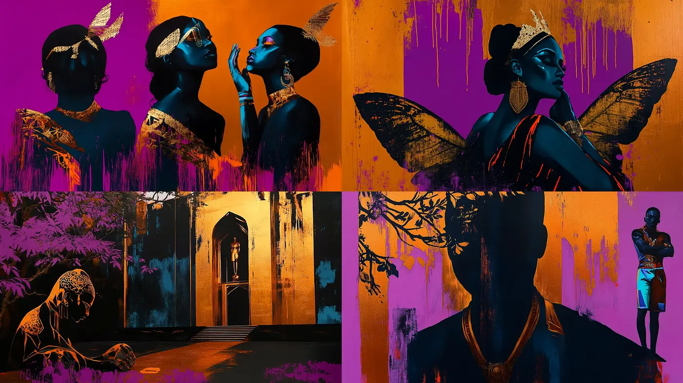Surreal Noir Fusion with Vibrant Contrasts and Textural Depth - Midjourney sref style