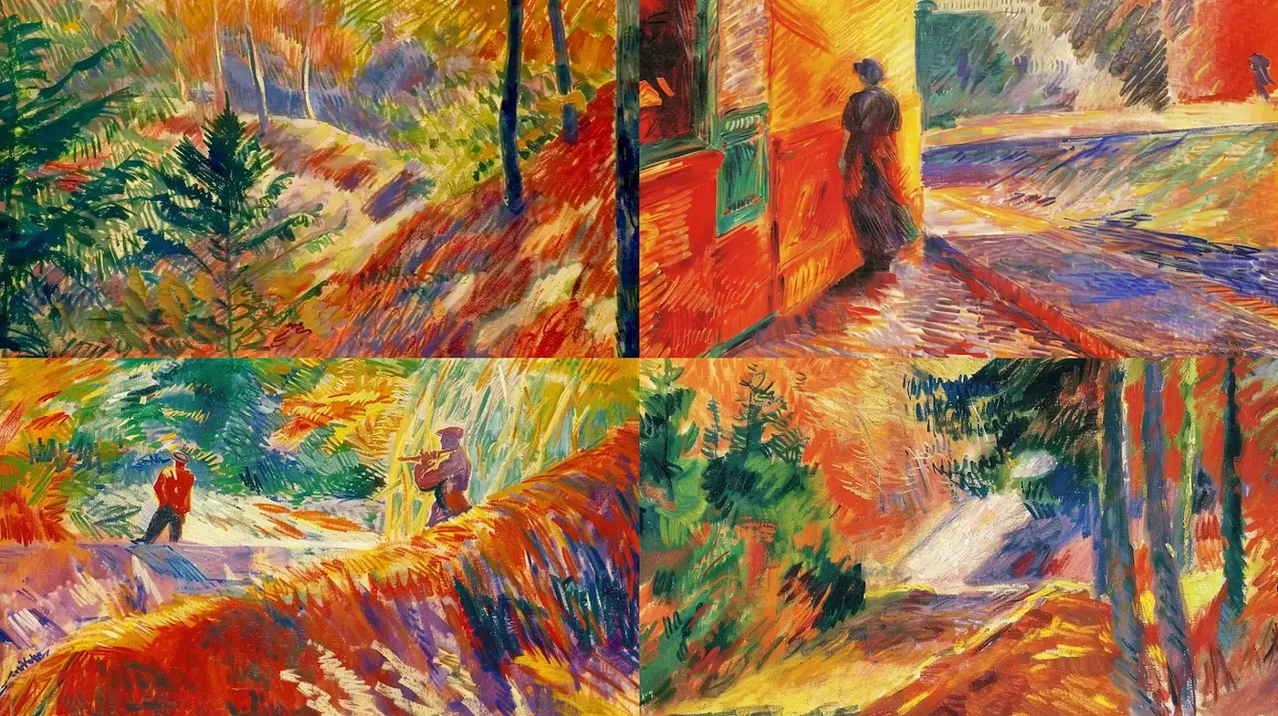 Vivid Impressionistic Landscape with Dynamic Brushwork - Midjourney sref style
