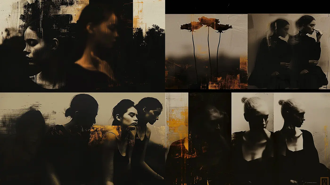 Sepia-toned ethereal echoes with a cinematic texture - Midjourney sref style