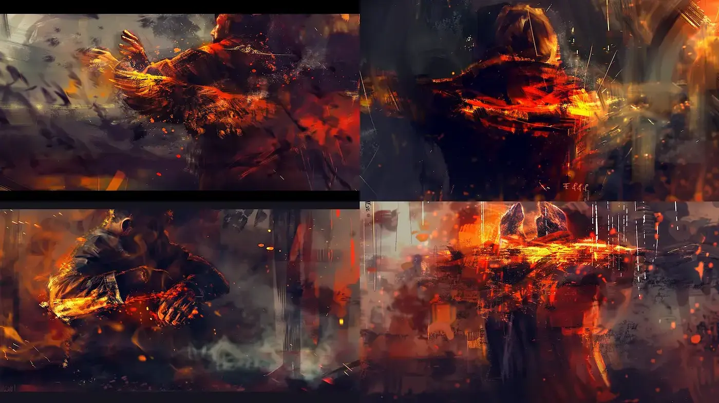 Dynamic Abstract Expressionist Fusion with a Cinematic Flair - Midjourney sref style