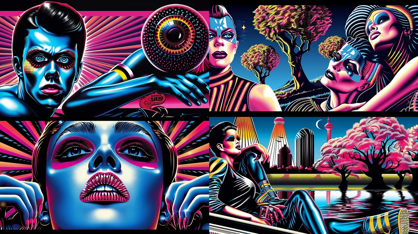 Neon-Drenched Cyberpunk Dreamscape - Midjourney sref style