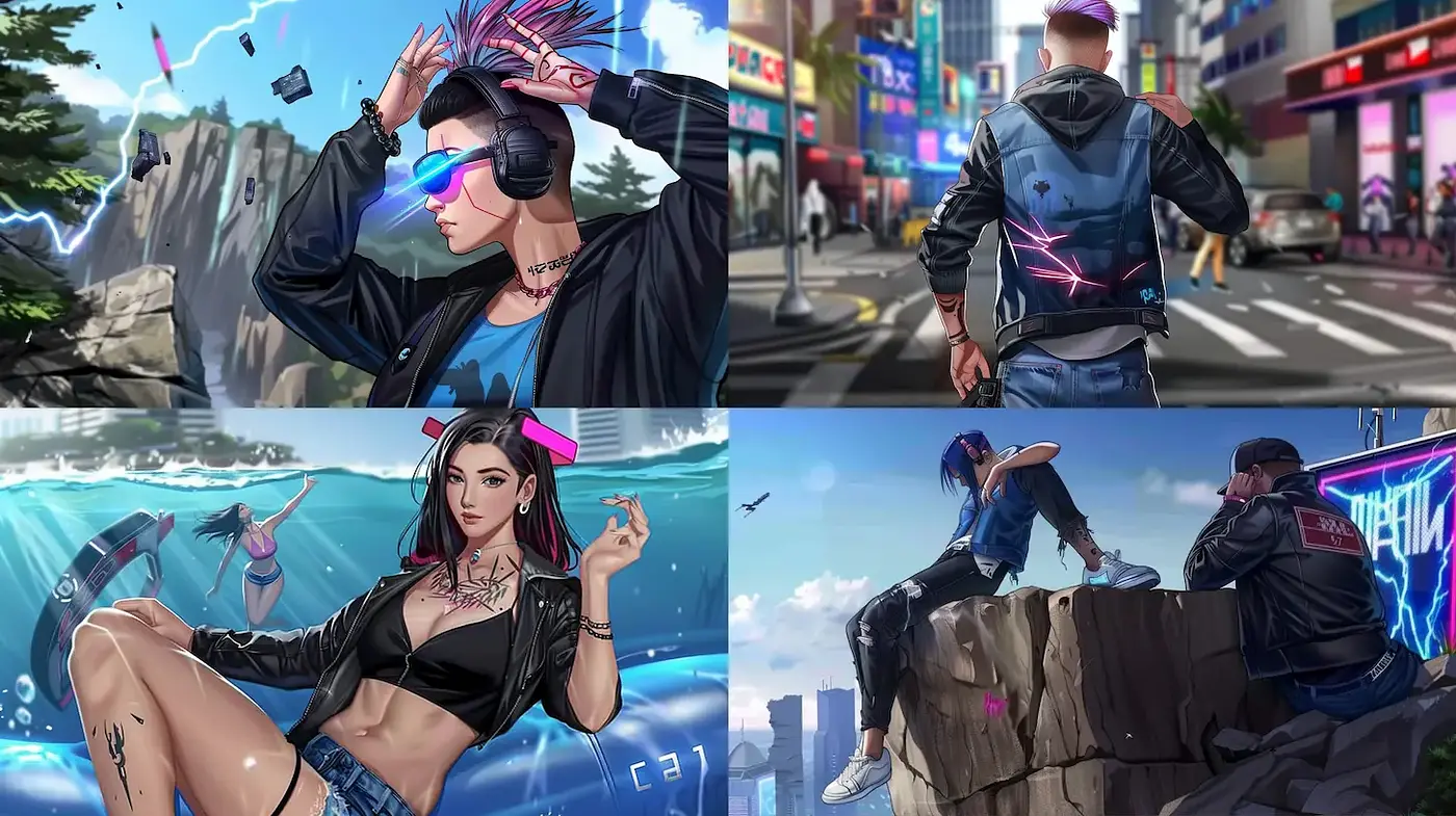 Futuristic Urban Aesthetics with Neon Vibes and Character-Driven Narratives - Midjourney sref style