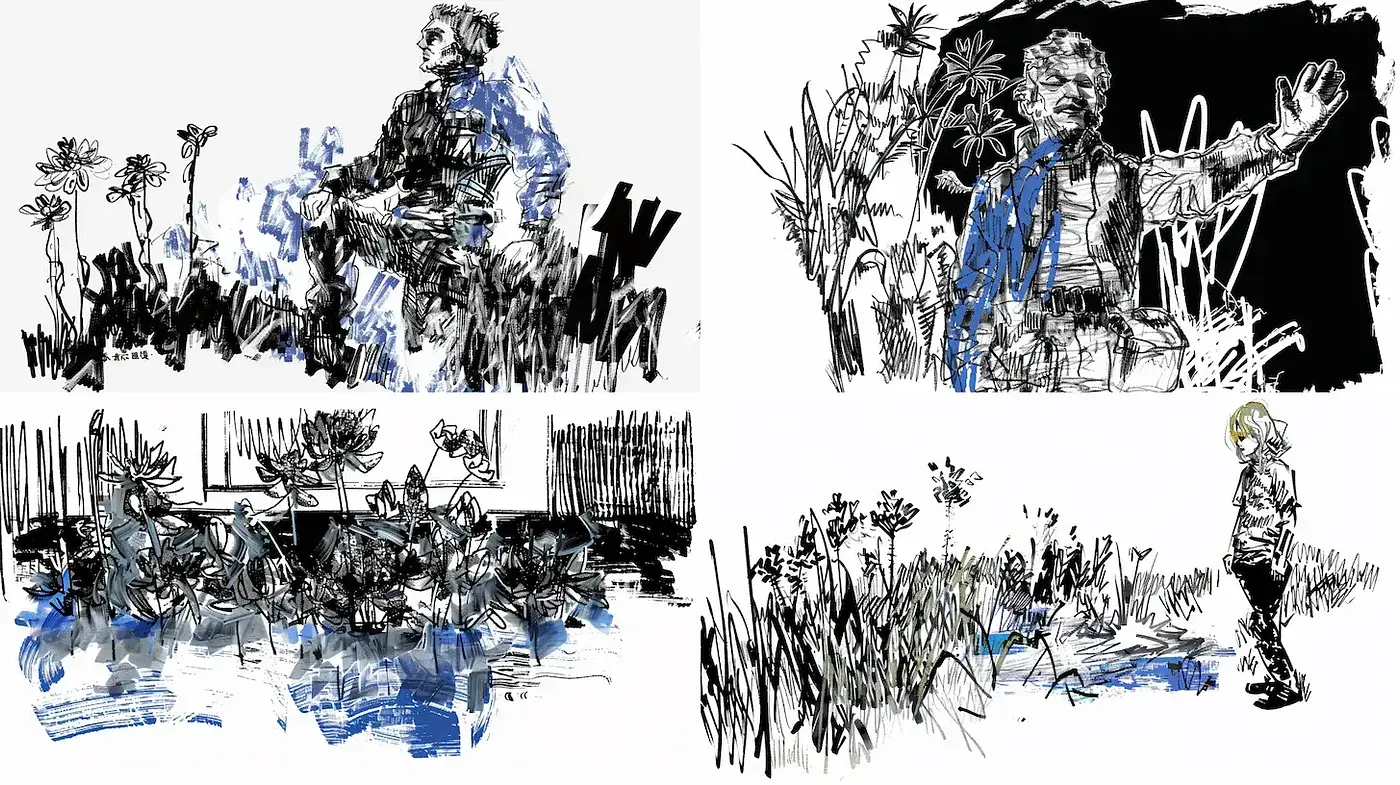 Dynamic Illustrative Style with Atmospheric Textures and Emotional Depth - Midjourney sref style
