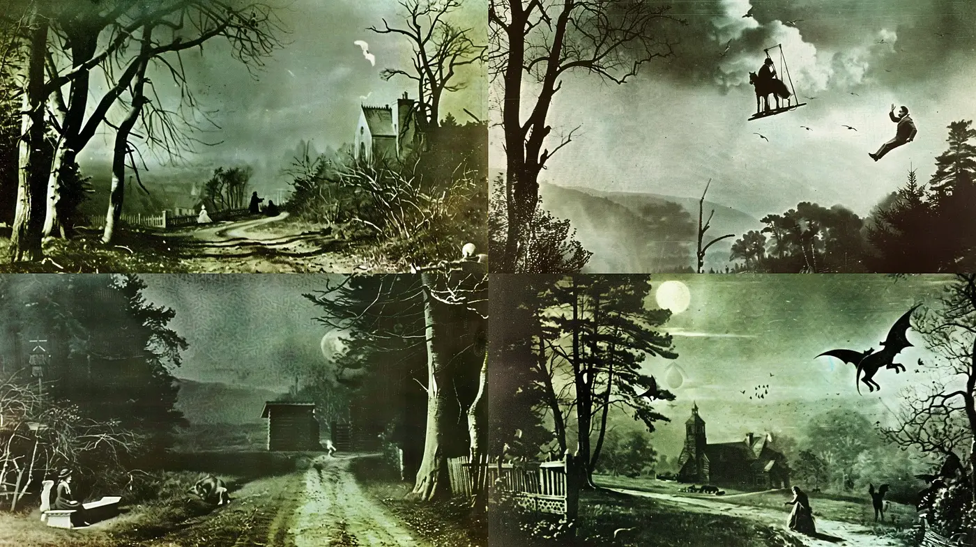 Gothic Revival in a Misty Monochrome Landscape - Midjourney sref style
