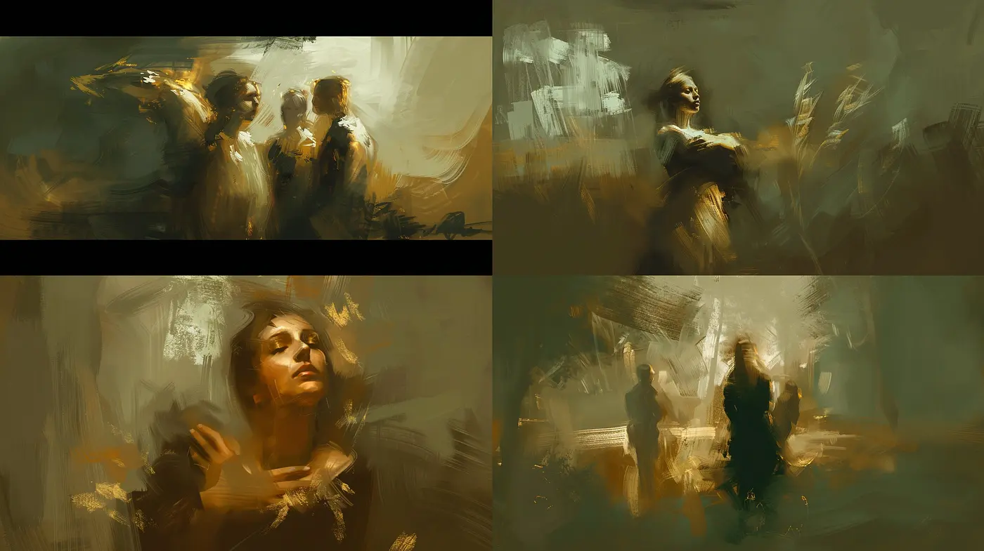 Ethereal Brushwork and Moody Ambience in Abstract Impressionist Tableaux - Midjourney sref style