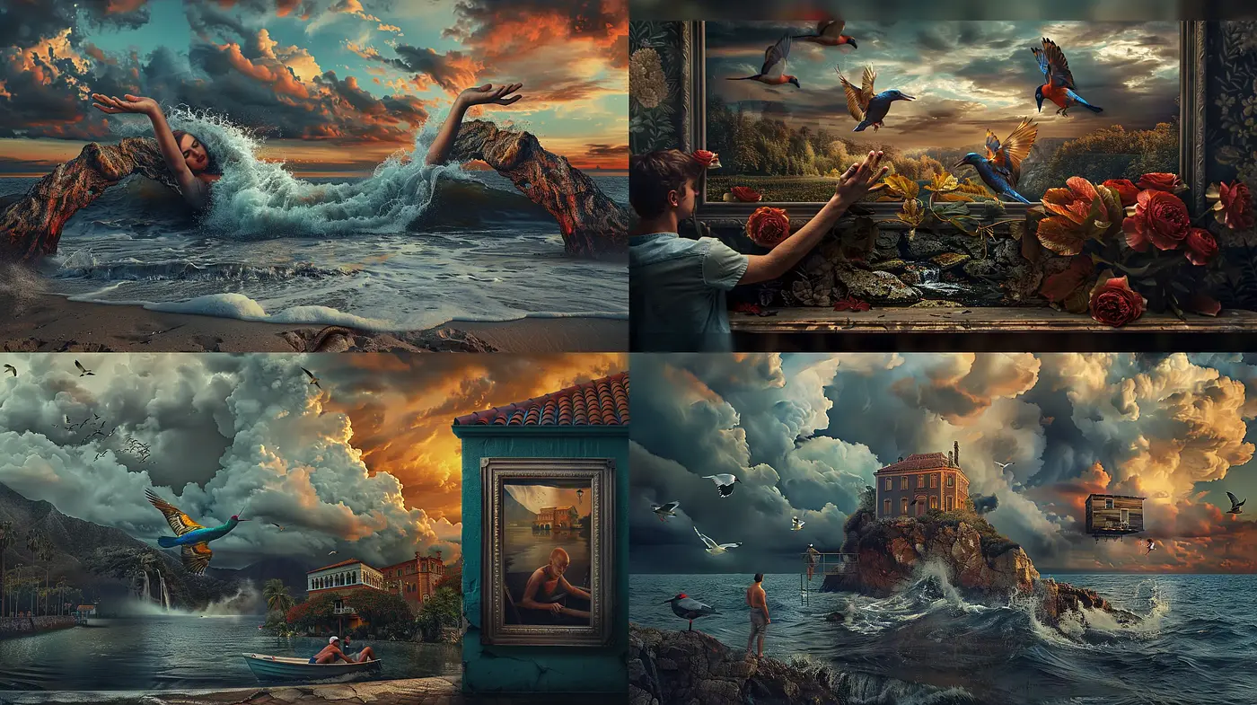Ethereal Coastal Dreamscape with Surrealist Overtones - Midjourney sref style