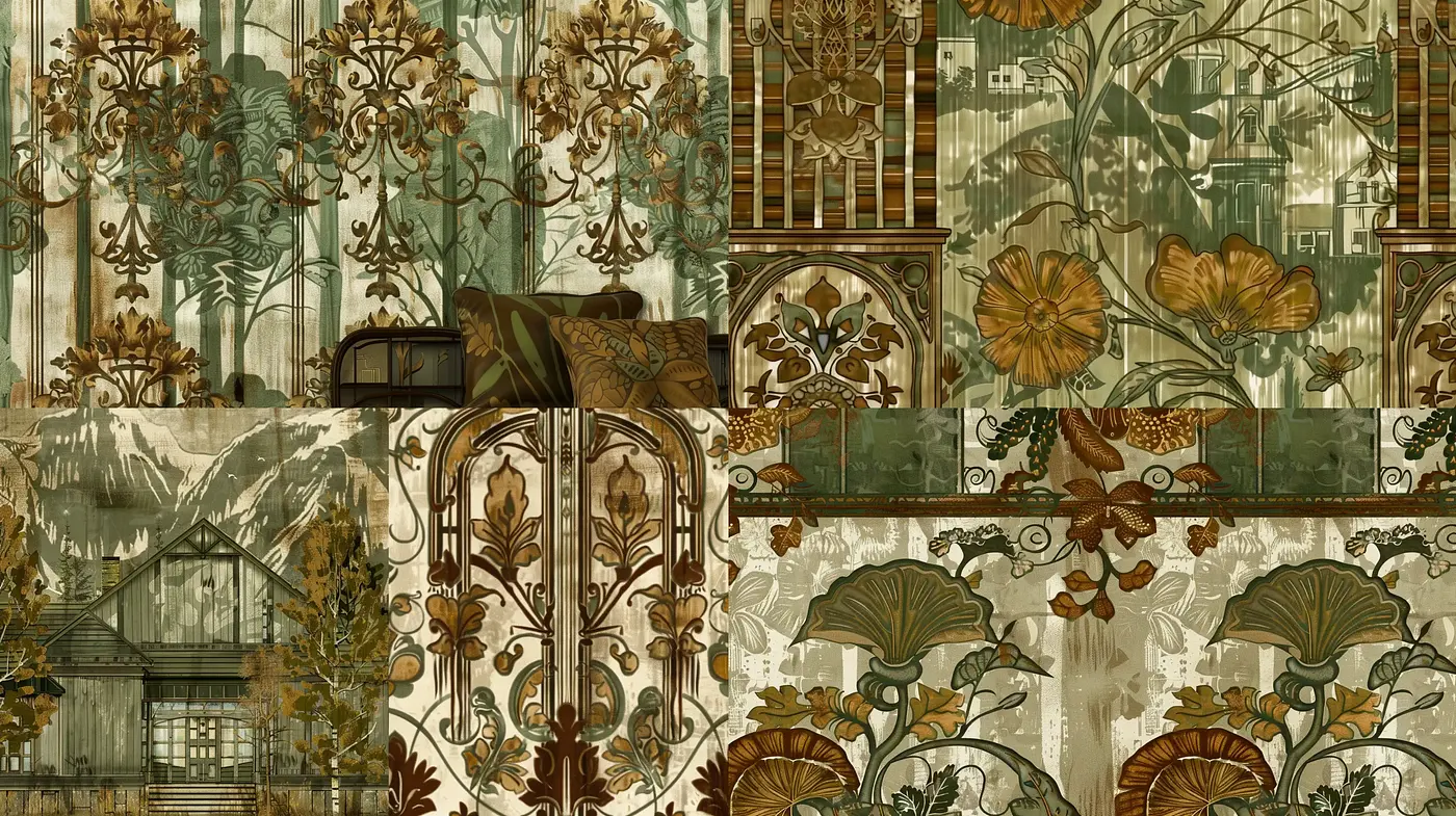 Art Nouveau Inspired Vintage Botanical Tapestry - Midjourney sref style