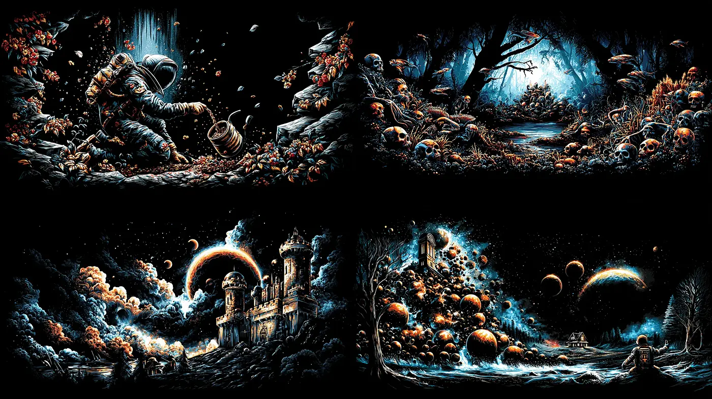 Eerie and Fantastical Landscapes with Cosmic Elements - Midjourney sref style