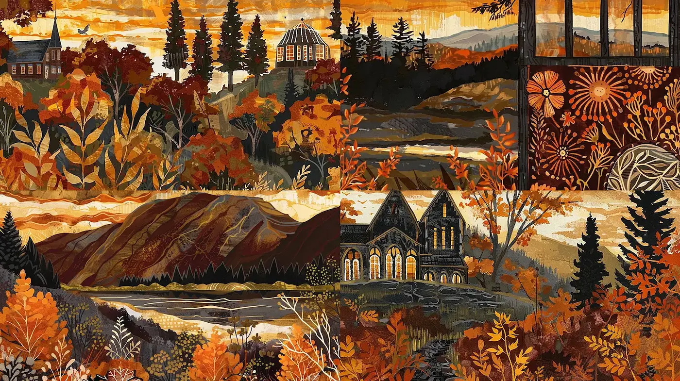 Autumnal Landscapes with an Artistic Touch Emphasizing Nature's Palette - Midjourney sref style