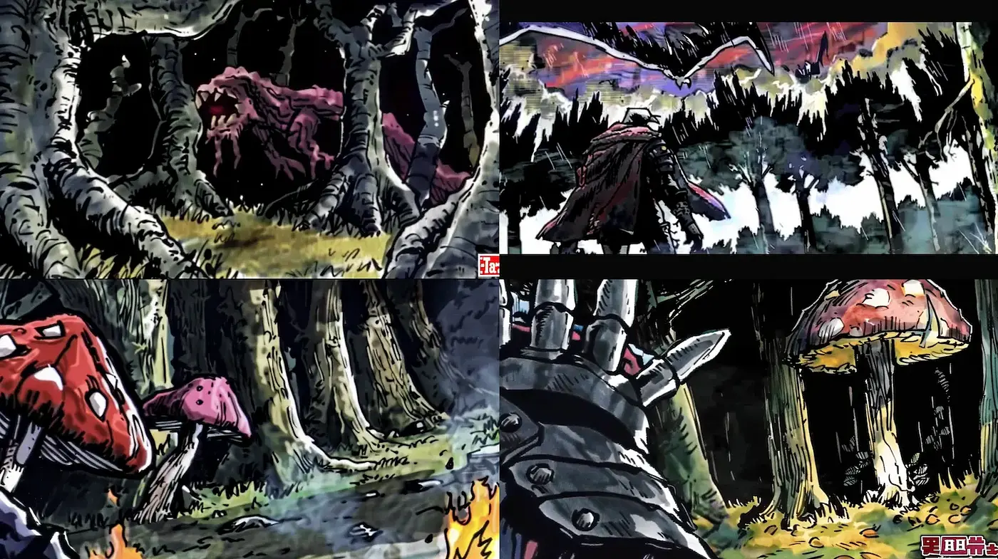 Intricate and dynamic fantasy landscape with a blend of traditional and modern artistic influences - Midjourney sref style