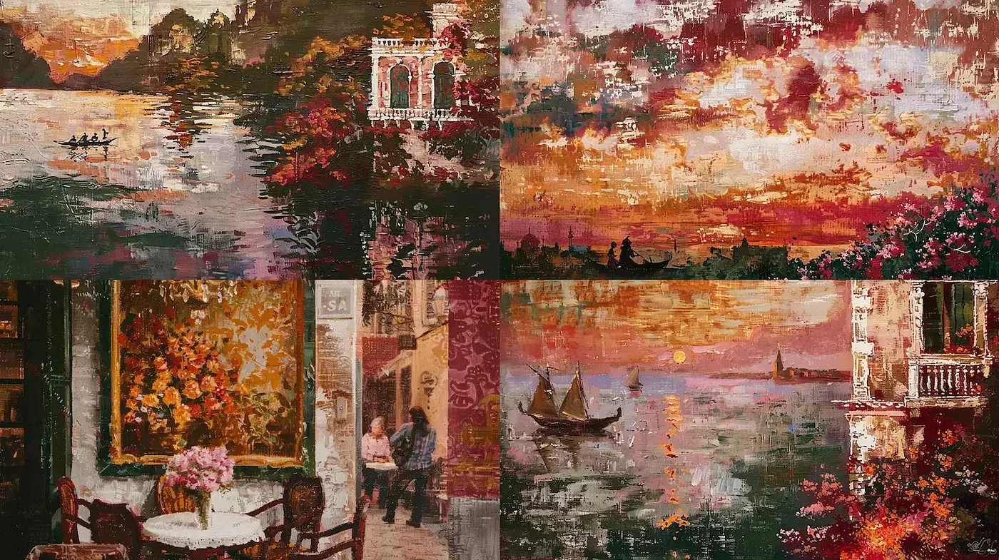 Rich Textured Scenes with a Romantic or Nostalgic Undertone - Midjourney sref style
