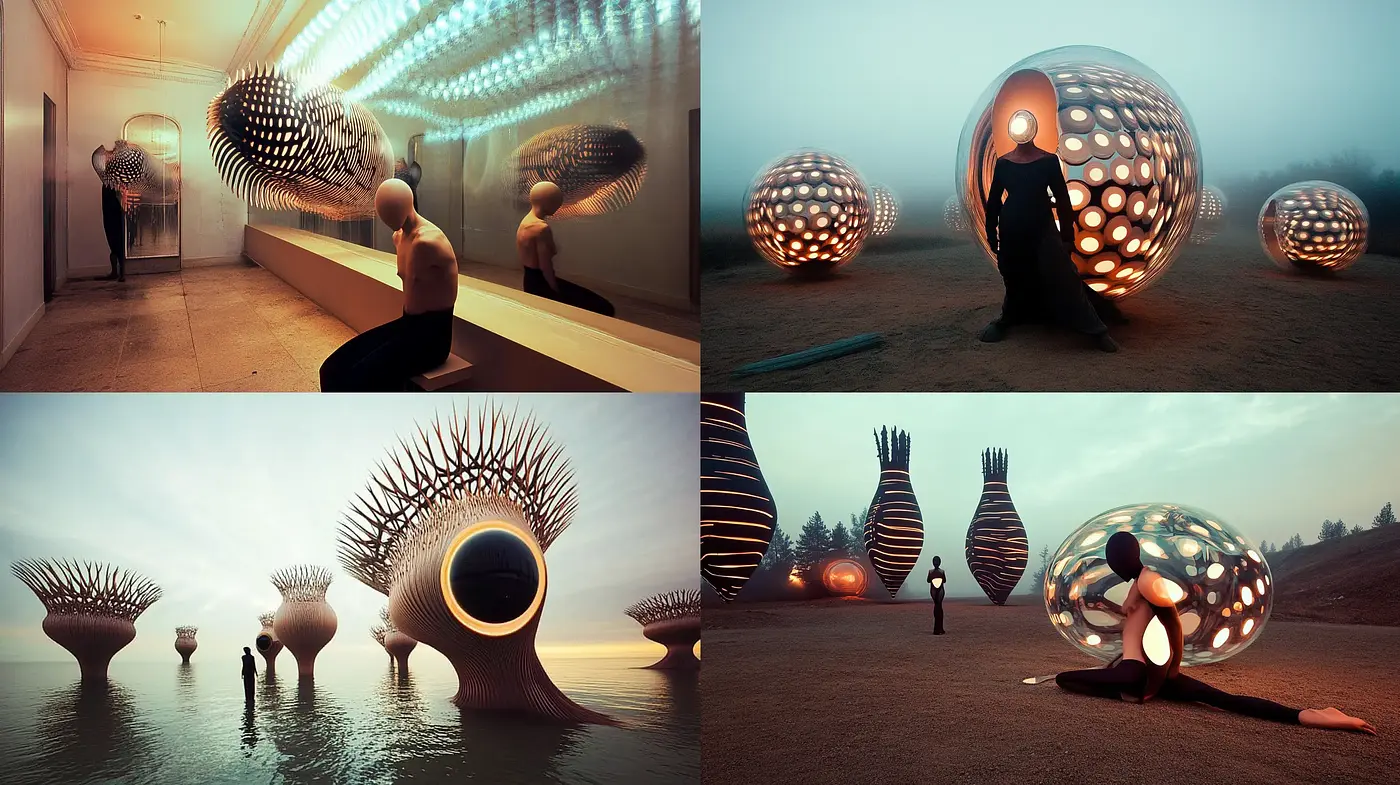 Dreamlike Spheres of Surrealism and Futuristic Ethereality - Midjourney sref style