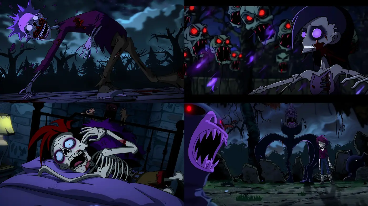 Nocturnal Horror Animation: A Homage to Gothic Tropes and Dark Cartoon Aesthetics - Midjourney sref style