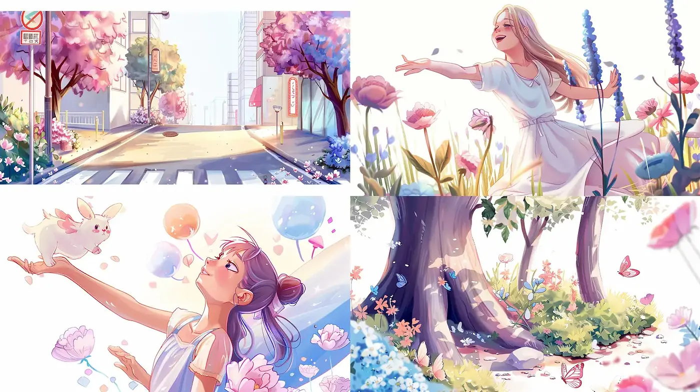 Charming and Whimsical Pastoral Fantasy with Floral Elements - Midjourney sref style