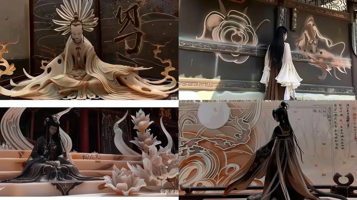 Elegant Asian-inspired Art with Fluid Textures and Harmonious Tones - Midjourney sref style