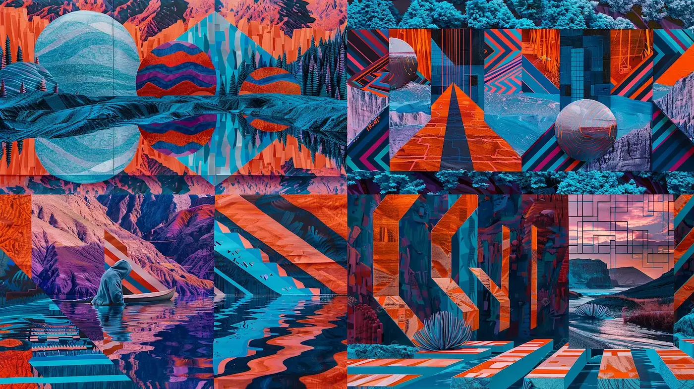 Vibrant Geometric Surrealism with a Retro Futuristic Touch - Midjourney sref style