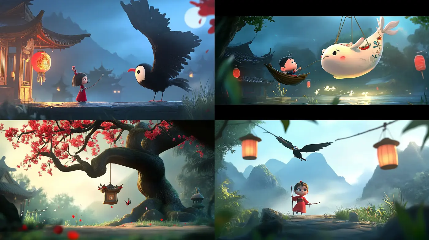 Enchanted Twilight Serenity: A Fusion of Traditional Eastern Imagery with Digital Painting Techniques - Midjourney sref style