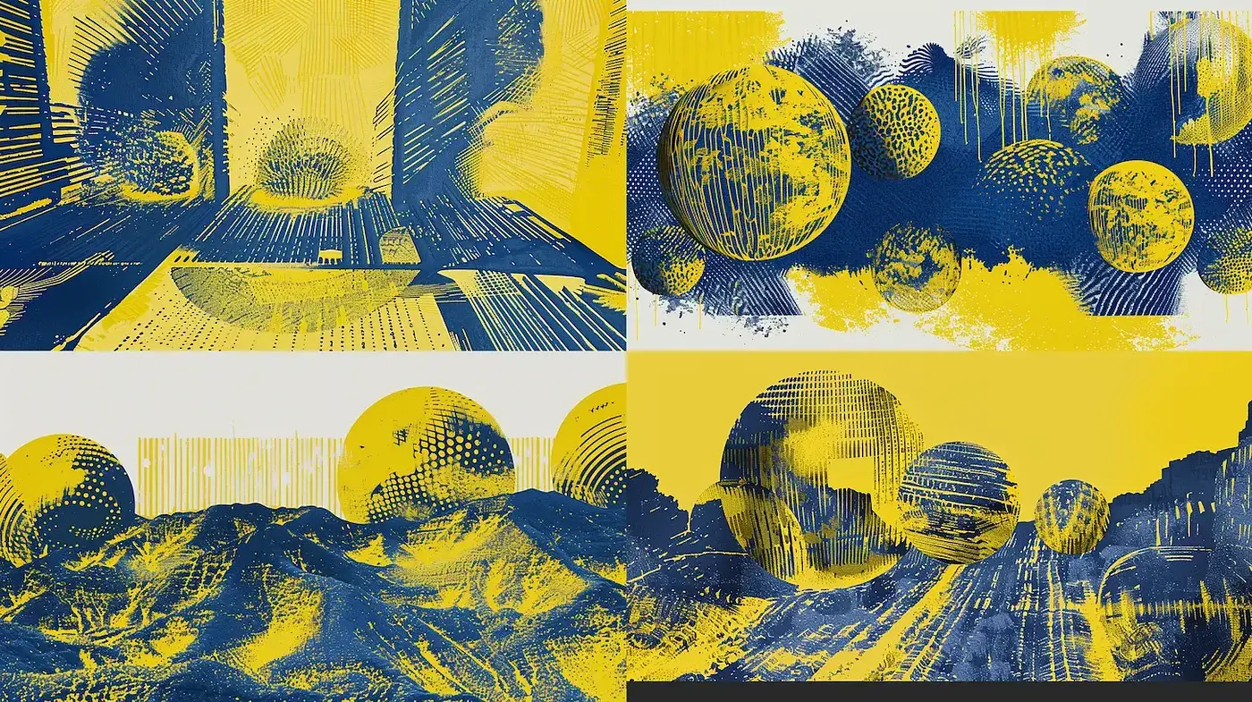 Abstract Geometric Exploration in Blue and Yellow Tones - Midjourney sref style