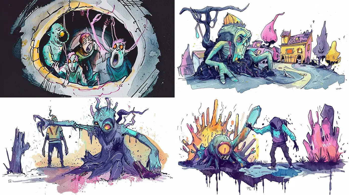 Surreal, vibrant illustrations with cartoonish allure - Midjourney sref style