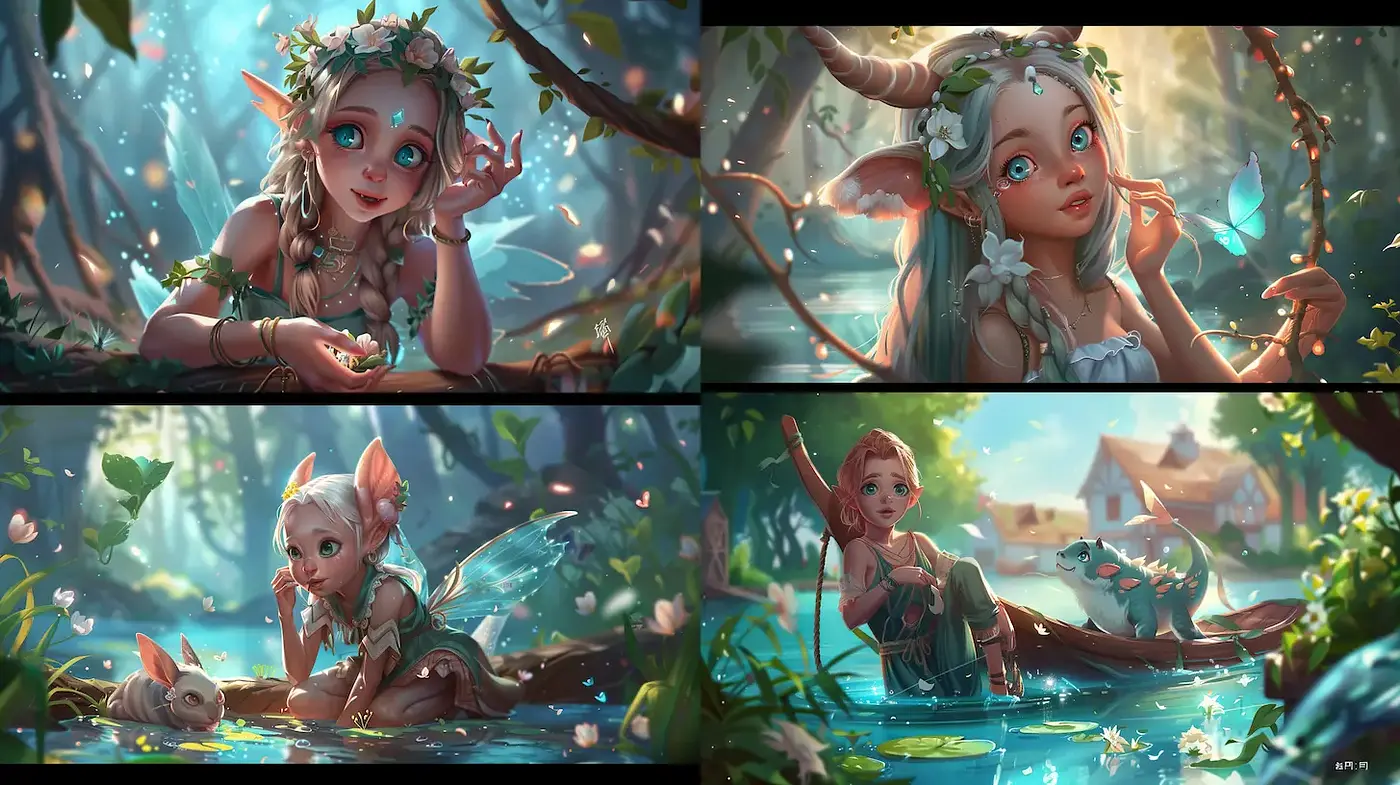 Enchanting Fantasy Illustrations with Ethereal Characters and Natural Elements - Midjourney sref style