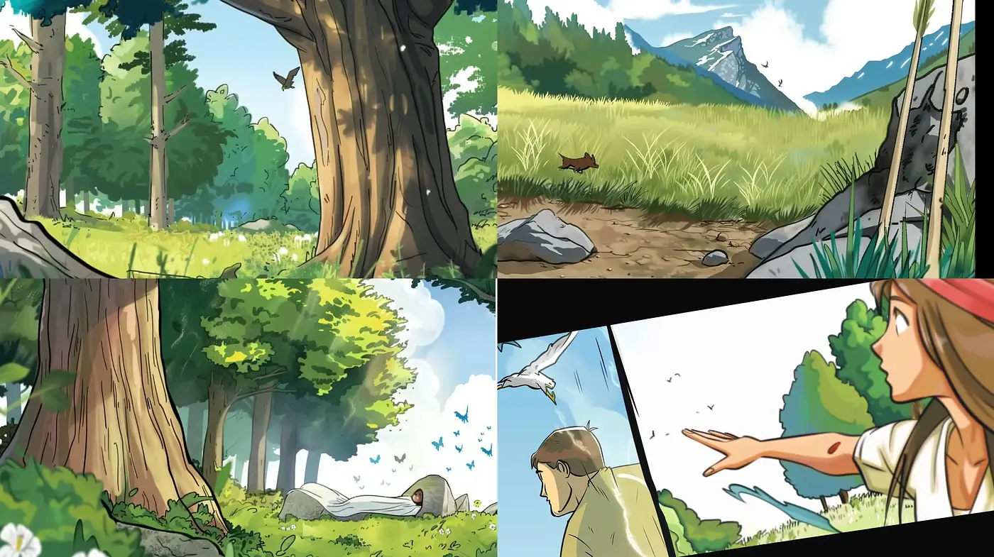 Lush Greenery and Vivid Nature in Comic Book Illustration Style - Midjourney sref style
