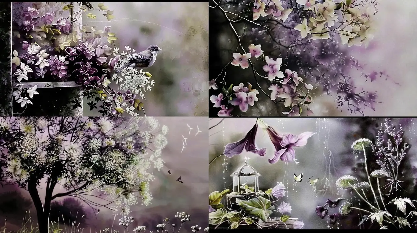 Enchanted Monochrome Garden with Ethereal Overtones - Midjourney sref style