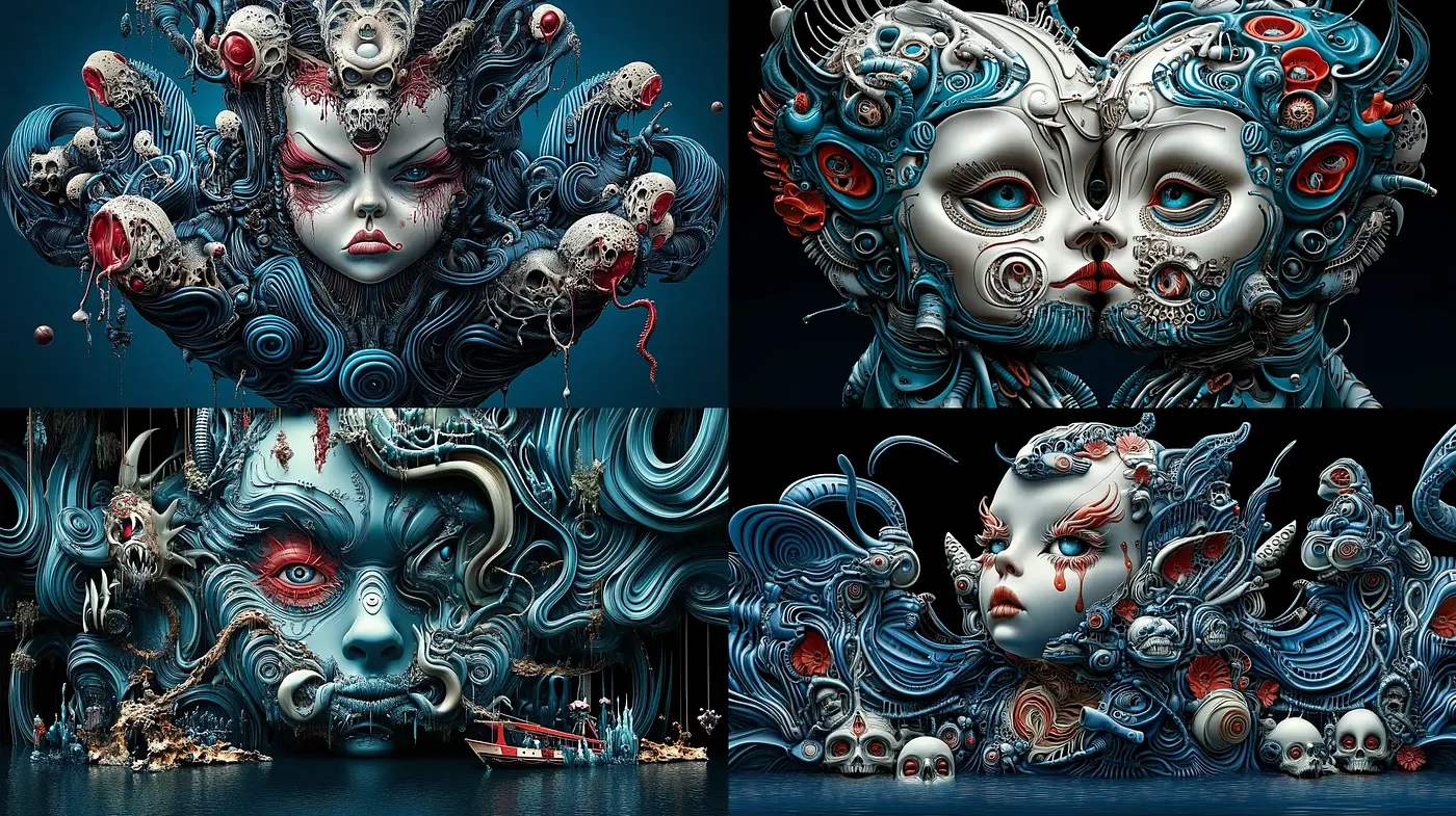 Baroque Cybernetic Dreamscape: A Fusion of Organic and Mechanical Aesthetics - Midjourney sref style