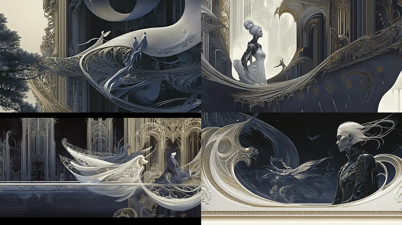 Ethereal Baroque Dreamscape with Surrealist Overtones - Midjourney sref style