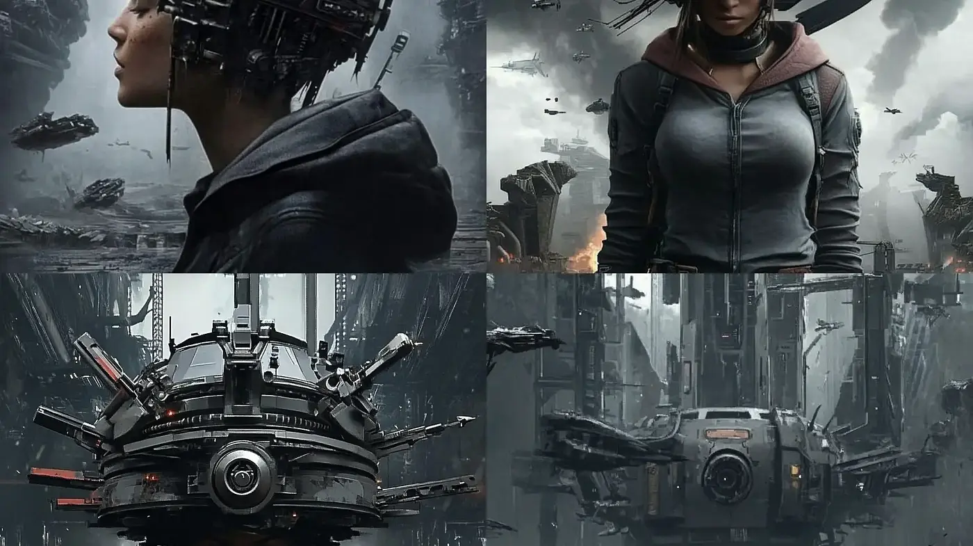 Monochromatic Dystopian Vision: Homage to Futuristic Desolation - Midjourney sref style