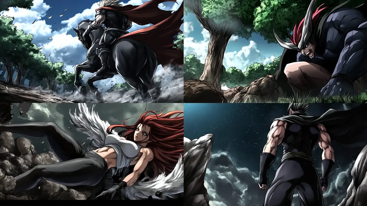 Dynamic Anime-Inspired Action Tableaux - Midjourney sref style
