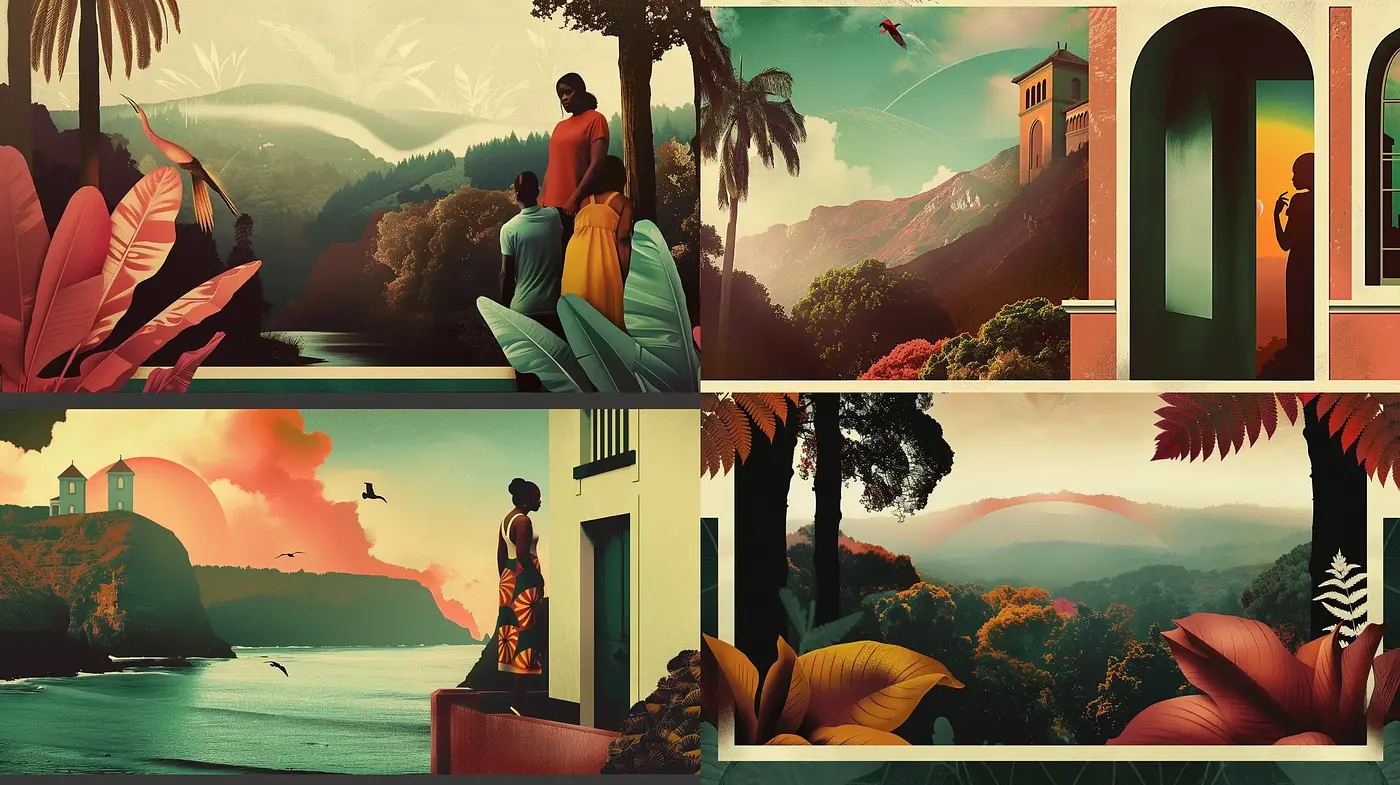 Twilight Serenity in Idyllic Landscapes: A Study of Vintage Hues and Dreamy Atmospheres - Midjourney sref style