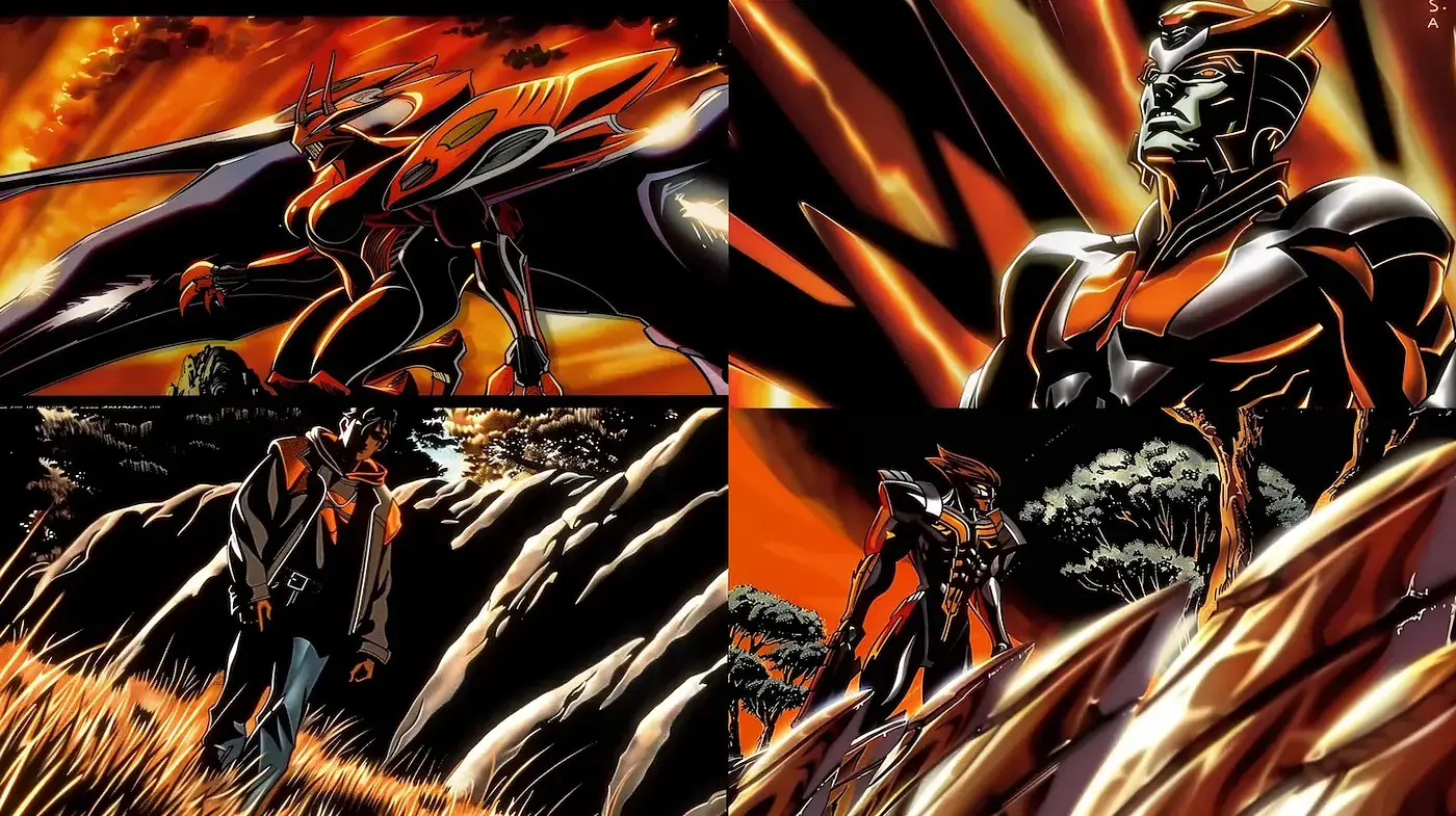 Dynamic and Intense Futuristic Illustration with Bold Colors and Fluid Lines - Midjourney sref style