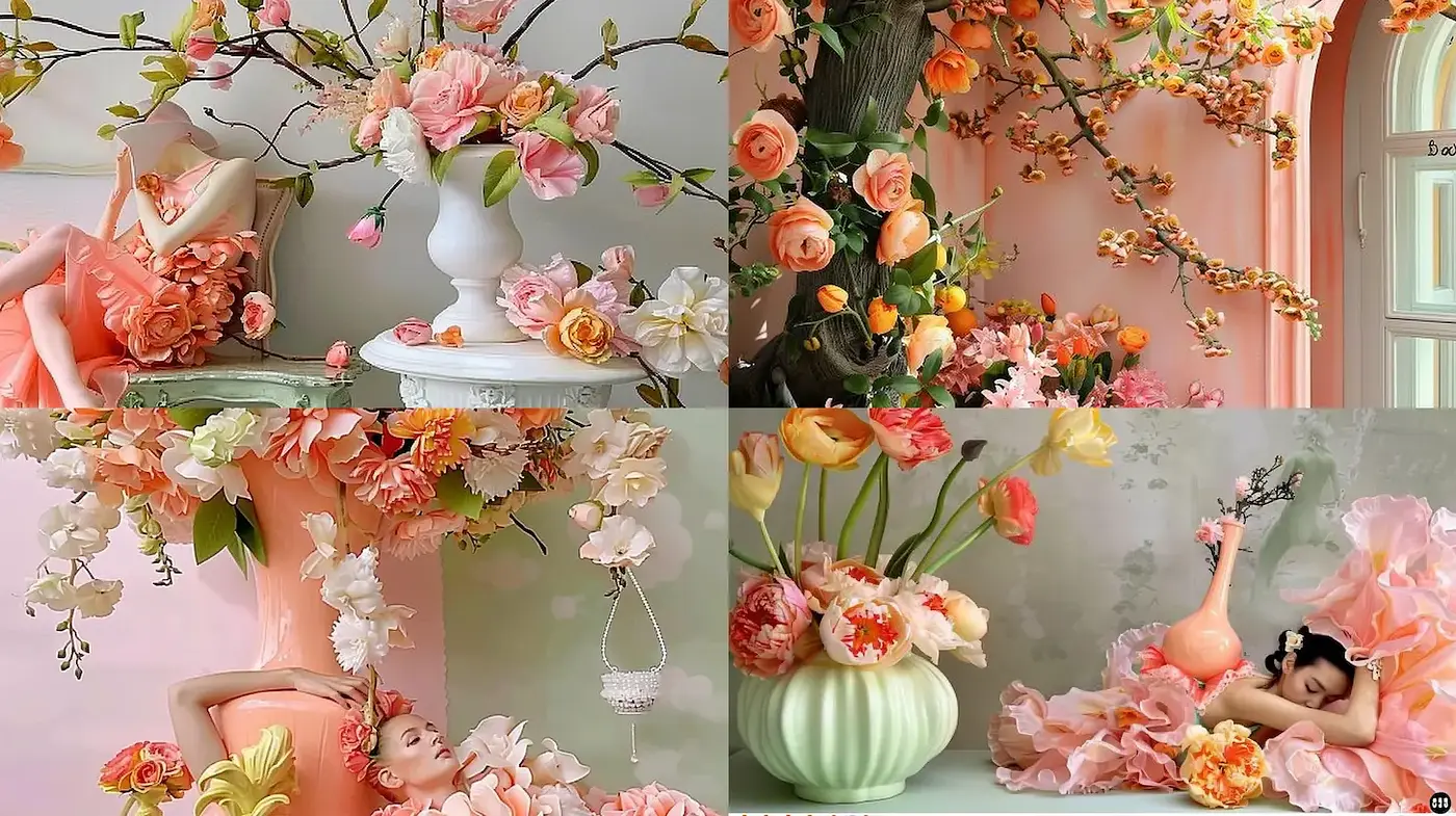 Elegant Floral Composition with Soft Aesthetic - Midjourney sref style