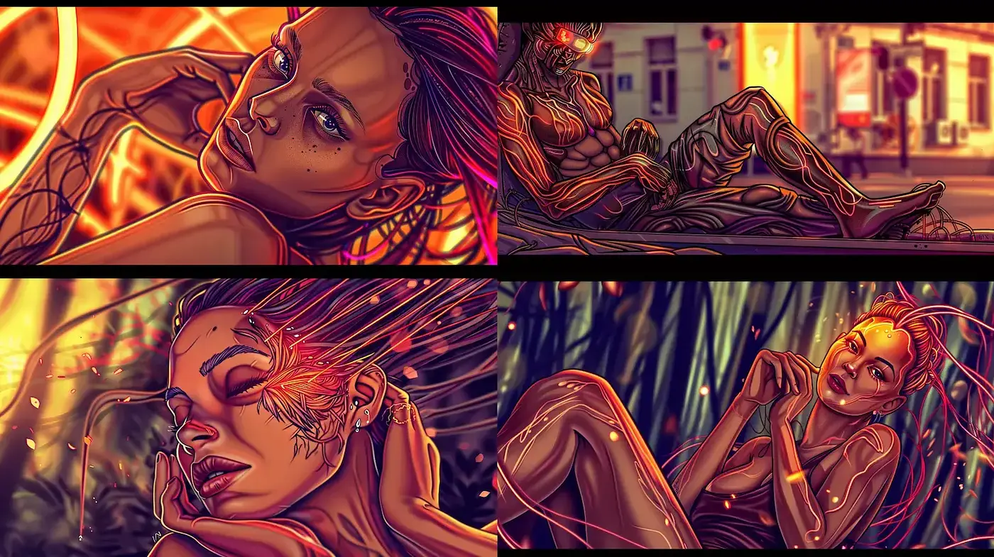 Dynamic and Vibrant Illustrative Style with Emotional Depth - Midjourney sref style