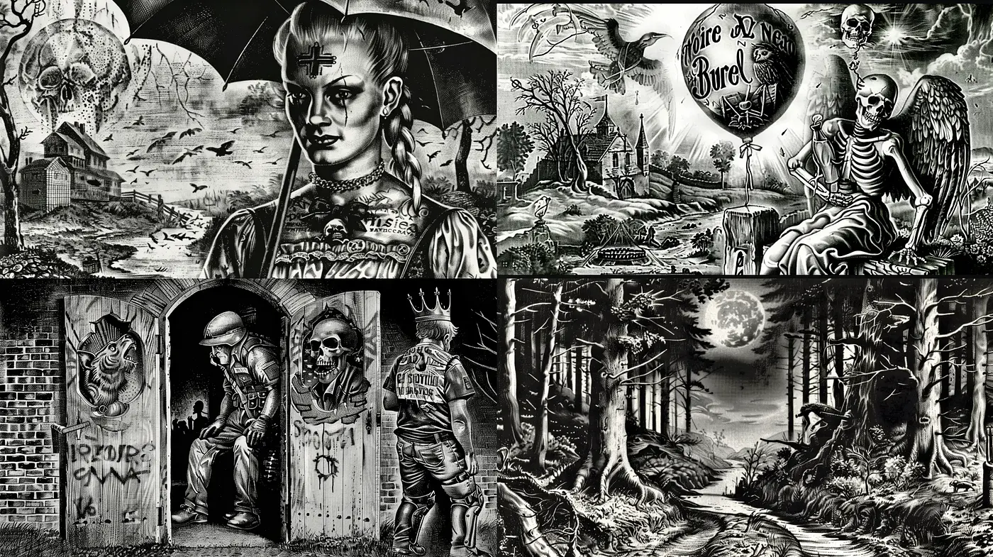 Gothic Fantasy in Monochromatic Etching - Midjourney sref style