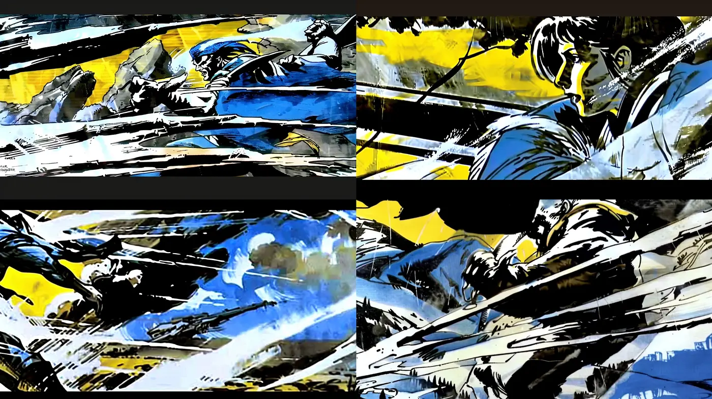 Dynamic Brushstroke Fusion with Bold Comic Contrast - Midjourney sref style