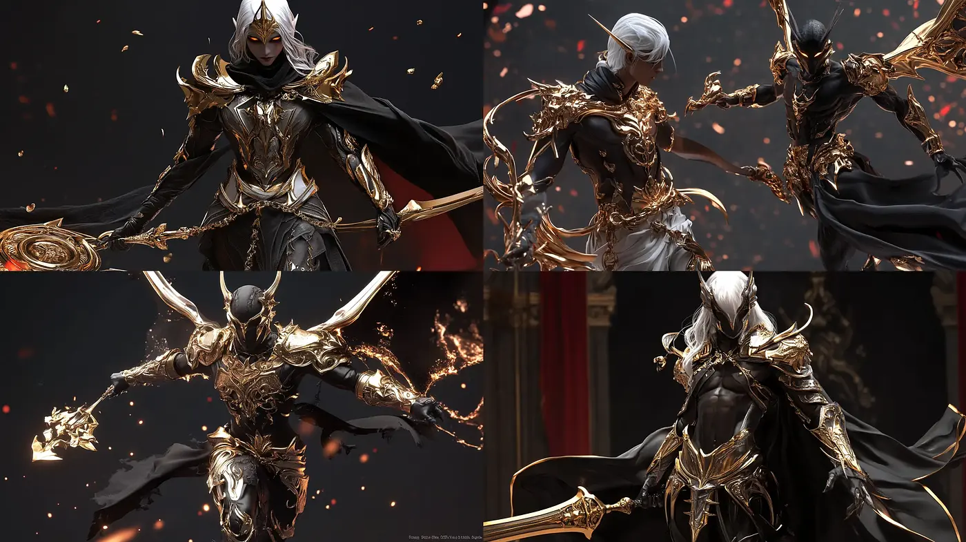 Ethereal Elegance in Monochromatic Gold and Black - Midjourney sref style