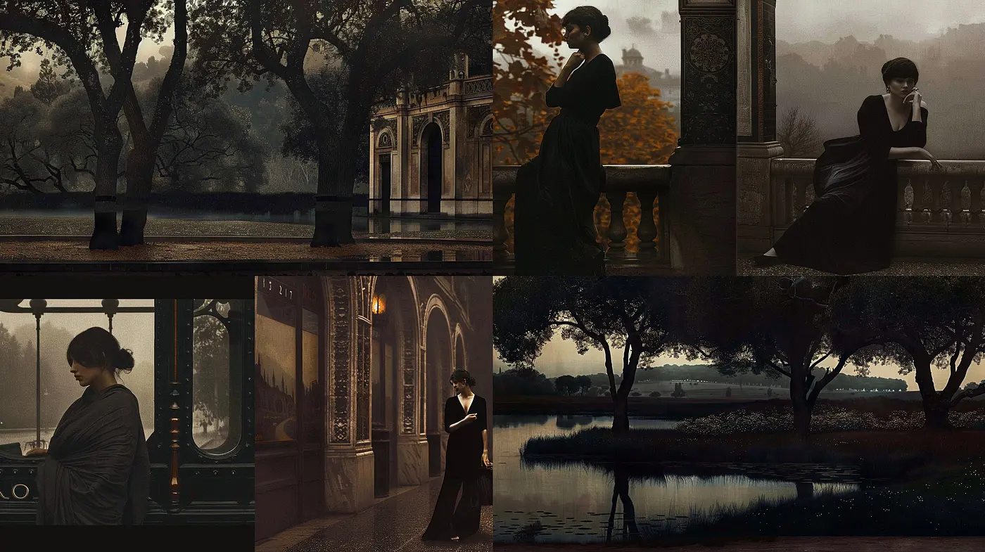 Whispers of Twilight: An Exploration in Sepia Shadows and Dreamy Atmospheres - Midjourney sref style