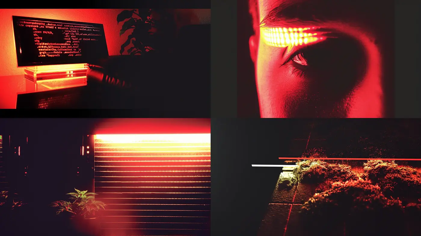 Crimson Nocturne: A Study of Vibrant Red Shadows and Textured Ambiance - Midjourney sref style